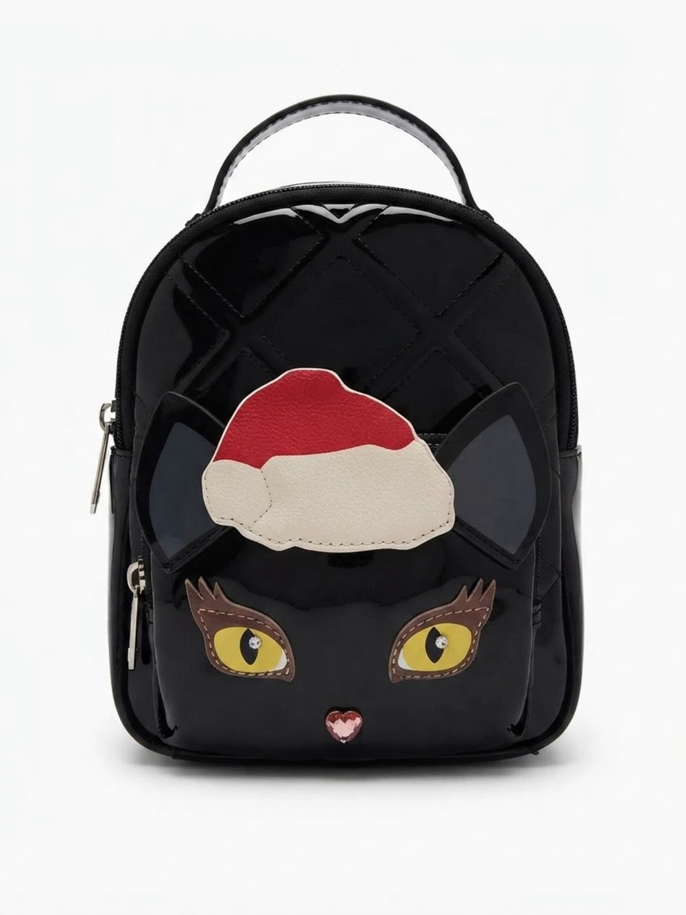 Betsey Johnson "Kitsch" Christmas Cat Patent Leather Mini Backpack